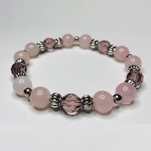 8mm Rose Quartz Bracelet with Pink Glass Accent Be